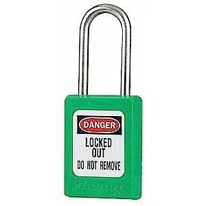 Master Lock Thermoplastisch Zenex-veiligheidshangslot in groen, 35 mm breed met 38 mm hoge beugel van roestvrij staal, met sleutelhouder