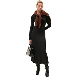 TOMMY HILFIGER - Jurk - Zwart - Effen - Lange Mouw - Maxi Lengte