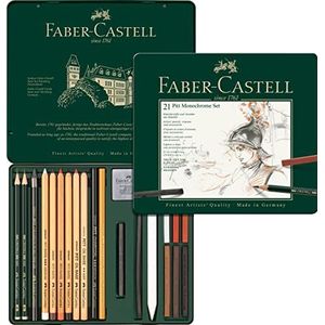 Faber-Castell 112976 - Pitt Monochrome set in metalen etui, medium, 21-delig