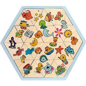 Hess 14810 houten zeshoek puzzel babyspeelgoed, 25 x 25 cm, meerkleurig