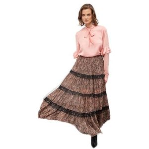 Koton Dames sjaal V-hals viscose ruffle blouse, roze (274), 40