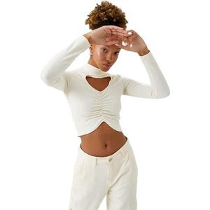 KOTON T-shirt met lange mouwen en details voor dames, ecru (010), M