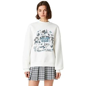 Koton Sweatshirt met hoge hals met print lange mouwen sweatshirt, ecru (010), L voor dames, ecru (010), L