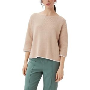 comma casual identity - Trui - Sand - Katoen - Overcut Schouder, Boothals, Driekwart Mouw