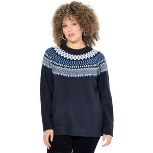Ulla Popken Grote maten grote maten plus size Noorse trui, ronde hals, lange mouwen, zacht fijn gebreid, Inkt blauw., 42-44