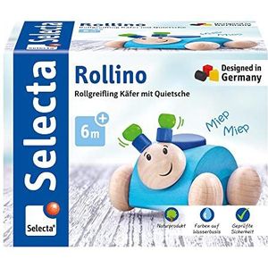 Rollino, blauw, grijpling met piep van hout, 7,5 cm