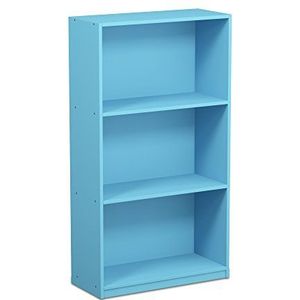 Furinno Basic boekenkast met 3 vakken, opbergrek, hout, lichtblauw, 23,5 x 55,25 x 100,33 cm