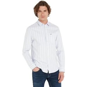 Tommy Jeans Mannen Reg Oxford Stripe Shirt Jurk Shirts, Blauw, L, Breezy blauwe streep, L