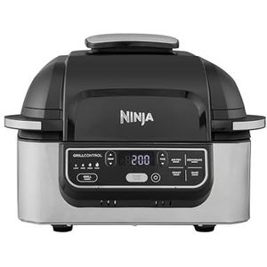 Ninja Foodi Grill & Airfryer, 5,7 Liter, 5 Kookfuncties, Airfryen, Grillen, Bakken, Braden en meer, Vaatwasmachinebestendige Onderdelen, Zwart/Zilver AG301EU