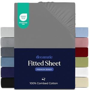 Dreamzie - Hoeslaken 60x120 / 70x140 voor kinderbed - 100% OEKO TEX gecertificeerd jersey katoen, 150 g/m² - Grijs