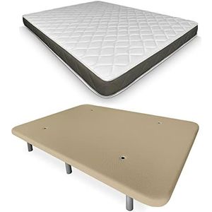 DUÉRMETE ONLINE - Compleet bed met omkeerbare Fresh-matras + versterkte onderkant, beige met 6 metalen poten, schroefdraad 90 x 190 cm