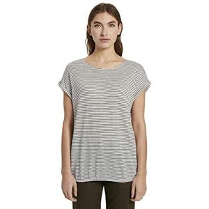TOM TAILOR Dames Gestreept T-shirt met elastische band 1018427, 22958 - Offwhite Khaki Stripe, S
