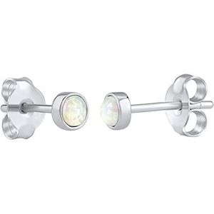 SILVEGO Dames oorbellen van 925 sterling zilver met witte synthetische opaal oorstekers 4 mm