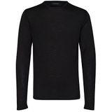 Casual Friday - Trui - Zwart - Wol - Ronde Hals, Lange Mouw, Effen Motief