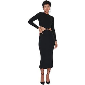 Trendyol Vrouwen vrouw slanke Bodycon staande kraag gebreide jurk, zwart, S, Zwart, S