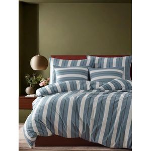 Nuit Des Rêves Double Quilt Cover Set (200 x 200 cm), Petrol Blue & White, 70% katoen/30% polyester | 2 kussenslopen (80 x 80 cm) | Machine wasbaar, elegant design