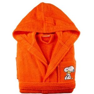 Peanuts Snoopy badjas met capuchon van katoenen badstof, geborduurde zak, oranje, maat 8/10 jaar