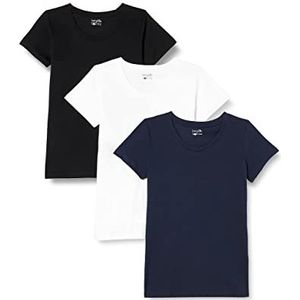 Berydale Dames T-shirt met ronde halsuitsnijding, Zwart/wit/marineblauw, set van 3, XS