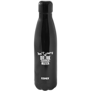 COMIX - Drinkfles met luchtdichte schroefsluiting, dubbelwandig met vacuüm-isolatie, van voedselveilig 304 roestvrij staal, BPA-vrij, verkrijgbaar in geschenkdoos, inhoud 500 ml - zwart