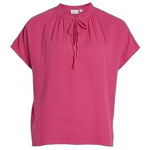 Vila Vrouwelijk bovendeel met korte mouwen en stropdas, roze yarrow, 36