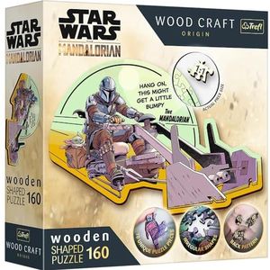 Trefl – Houten contourpuzzels: Star Wars The Mandalorian, Unie – 160 stukjes, Wood Craft, Onregelmatige Vormen, 10 Figuurtjes, Moderne Puzzel Premium, voor Volwassenen en Kinderen vanaf 9 jaar