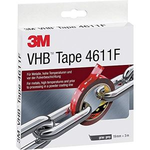 3M VHB 4611 Montage tape dubbelzijdig - hoge temperatuurbestendigheid, verbinding van aluminium, roestvrij staal, verzinkt staal, polycarbonaat, ABS - 19 mm x 3 m, grijs, dikte: 1,1 mm (1 stuk)