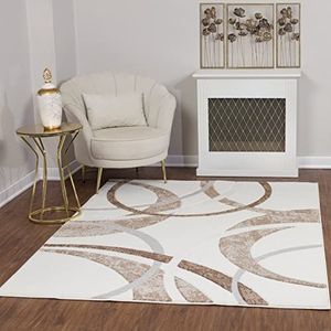 Surya Toulon Abstract vloerkleed, vloerkleden voor woonkamer, hal, eetkamer, slaapkamer, marmeren tapijt, zacht middelgroot, gemakkelijk te onderhouden - modern tapijtlopers, 80 x 150 cm, wit, bruin