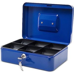 MAUL Geldcassette 3 van staal | afsluitbaar | muntgeldinzet uitneembaar | 25 x 19 x 9 cm | kassa met 2 sleutels | geschikt als spaarpot | kleine kluis, kluis, kassa | blauw