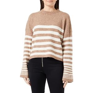 Bestseller A/S Vmhurricane Ls O-Neck Ga Bf Pullover voor dames, Brown Lentil/Stripes:w. Berk, XS