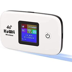KuWFi mobiler WLAN Router, 4G LTE Router voor SIM-kaarten (4G/LTE tot 150 Mbit/s download / 50 Mbit/s upload, hotspot, 2400mAh accu, compatibel met alle Europese SIM-kaarten) Plug&Play