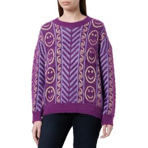 ebeeza Stijlvolle eenvoud voor dames, gebreide trui met ronde hals en smiley-print, lavendel one-size, lavendel, Eén maat