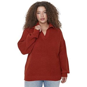Trendyol Dames polo hals effen normaal plus size trui sweatshirt, tegel rood, XXL, Tegel Rood, XXL