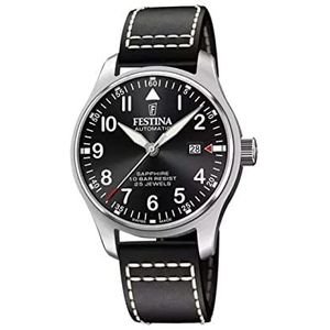 Festina Heren analoog automatisch horloge met leren armband F20151/4, zilver-zwart