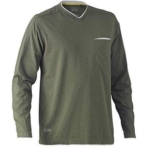Bisley Workwear UKBK6933_BTHY Flex & Move katoenen rijk T-shirt V-hals lange mouw - groen Marle, L