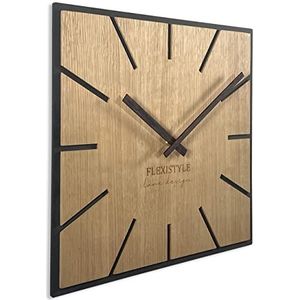 FLEXISTYLE Moderne vierkante grote wandklok hout ECO diameter 50cm, stille, houtlook, eiken, woonkamer, slaapkamer, Made in EU (Exact)