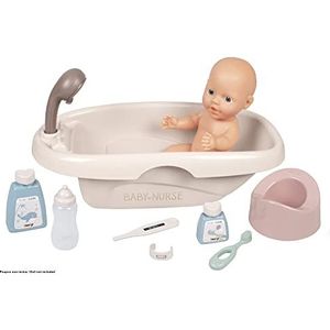 Smoby 220366 - Baby Nurse poppenbad - poppenbad met babyfles en veel accessoires, poppenaccessoires voor poppen tot 42 cm, voor kinderen vanaf 3 jaar,Meerkleurig