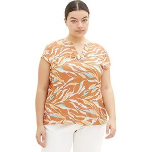 TOM TAILOR Dames Plussize blouse 1035945, 31758 - Brown Abstract Leaf Design, 52 Grote maten