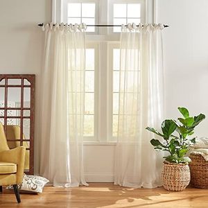 Elrene Home Fashions Doorschijnend raamgordijn met stropdas, poly-linnen mix, gebroken wit, 132 x 241 cm (1 paneel)