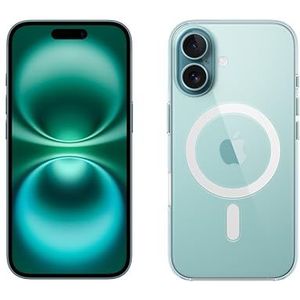 Apple iPhone 16 (128 GB) - Blauwgroen + Doorzichtig hoesje met MagSafe