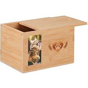 Relaxdays dierenurn bamboe, urn voor honden en katten, met foto, hondenurn, H x B x D: 14,5 x 19,5 x 14,5 cm, natuur