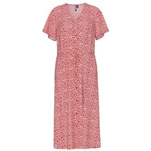 PIECES - Lange Jurk - Rood - Viscose - Wijd Uitlopend