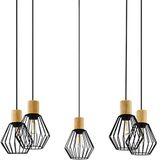 EGLO Palmorla Hanglamp met 5 lichtpunten, vintage, industrieel, retro, hanglamp van staal en hout in zwart, naturel, voor eettafel en woonkamer, met E