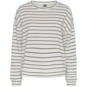 PIECES Pcchilli Ls Sweat Stripes Noos Sweatshirt voor dames, Cloud Dancer/Stripes: Silver Mink, L
