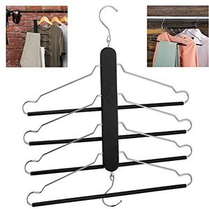 Relaxdays ruimtebesparend kledinghangers, 4 kleerhangers met broeklat, hout, metaal, hangers voor kledingkast, zwart
