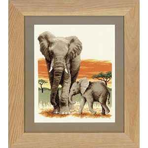 Vervaco Cellmuster olifanten onderweg Aida telpatroonverpakking borduurpakket in getelde kruissteek, katoen, meerkleurig, 26 x 30 x 0,3 cm