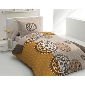 Home Linge Passion | Dekbedovertrek, 2-delig, 100% katoen, 57 draden/cm², 140 x 200 cm, Yucatan, grijs en okeroranje