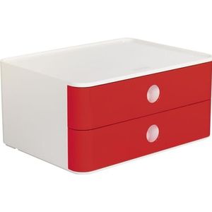 HAN Ladebox Allison SMART-BOX met 2 laden en scheidingswand, kabelgeleiding, stapelbaar, gebruiksvoorwerpenbox voor kantoor, keuken, meubelvriendelijke rubberen voeten, 1120-17, hoogglans cherry red