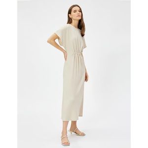 Koton Midi-jurk met korte mouwen voor dames, shirt met lange mouwen, beige (050), 38