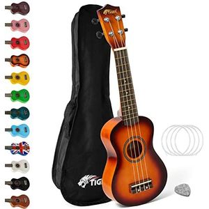 TIGER UKE7-SB Sopraan Ukulele voor beginners inclusief gigbag, vilt pick, reserve set snaren nu uitgerust met Aquila snaren - sunburst