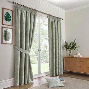 Curtina - Bramford - Jacquard Paar Potlood Plooien Gordijnen - 66"" Breedte x 72"" Drop (168 x 183cm) in Groen